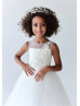 Ivory Lace Tulle Sheer Back Floor Length Flower Girl Dress